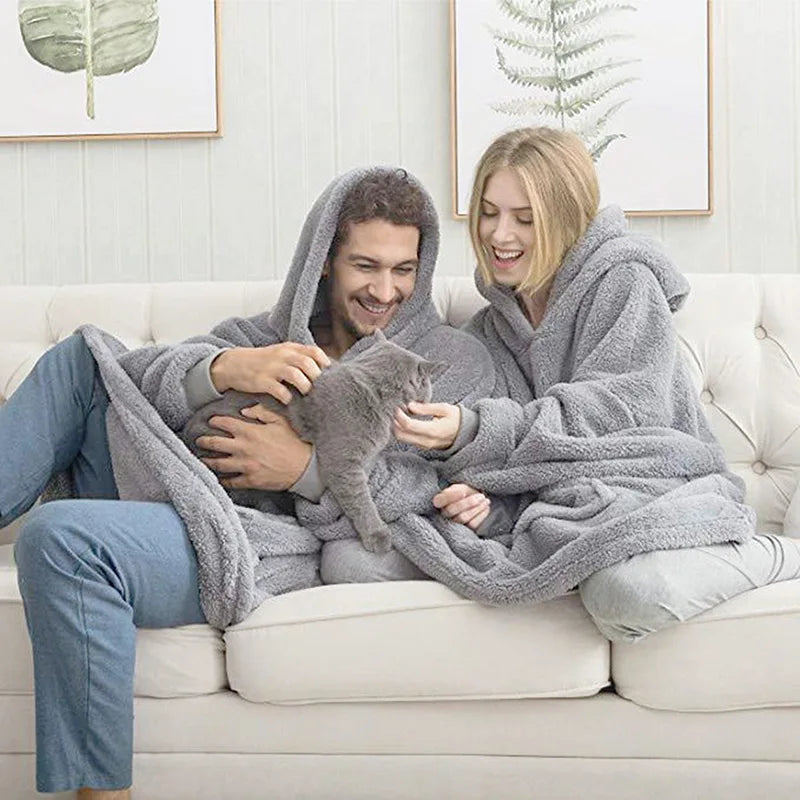 Hooded Sweatshirt Women's Double-Faced Fleece Thick Loose Pullover Pockets Warm