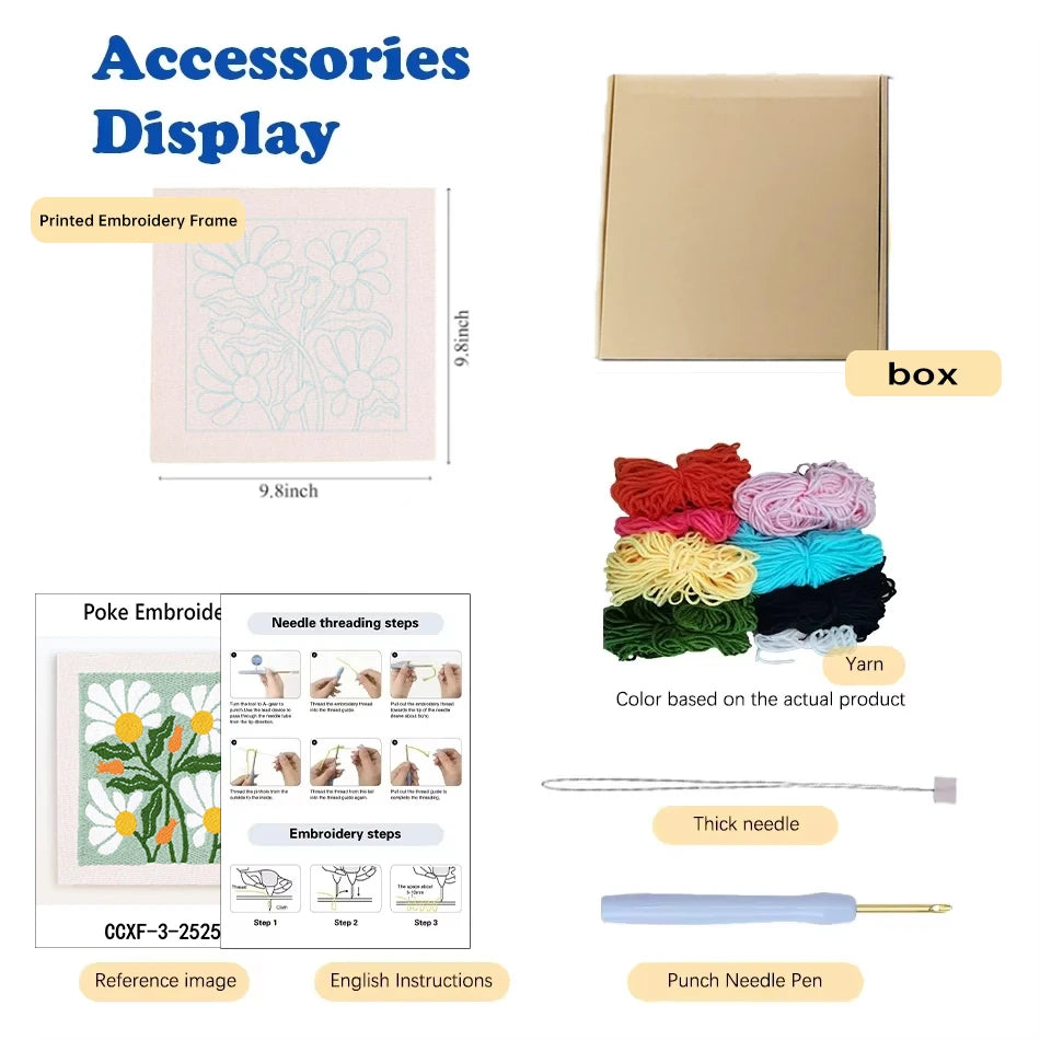 Punch Needle Kit, Animal Pattern with Frame for Handmade Embroidery Art