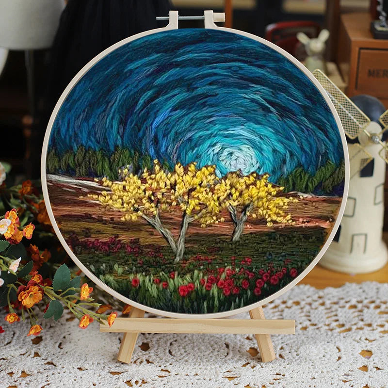 Embroidery Kit, Flower Patterns Without Hoop for Handmade Needlework Art