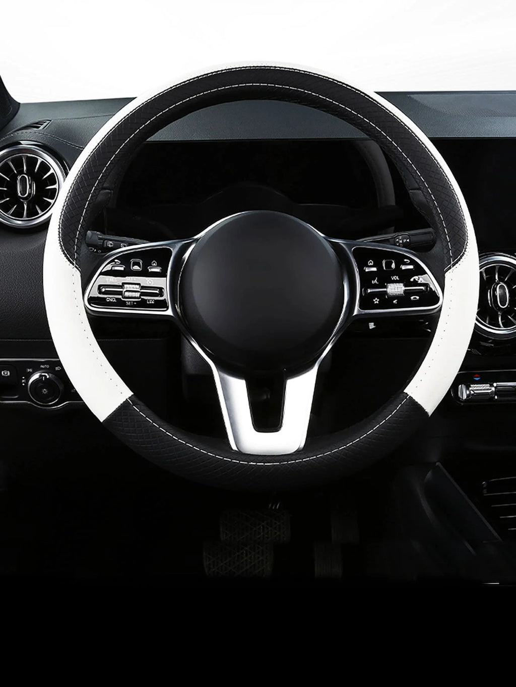 Two Tone PU Leather Car Steering Wheel Cover Anti-Slip Comfort