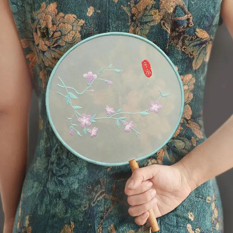 Embroidery Kit, Chinese-Style Hand Fan with Flower & Plant Patterns