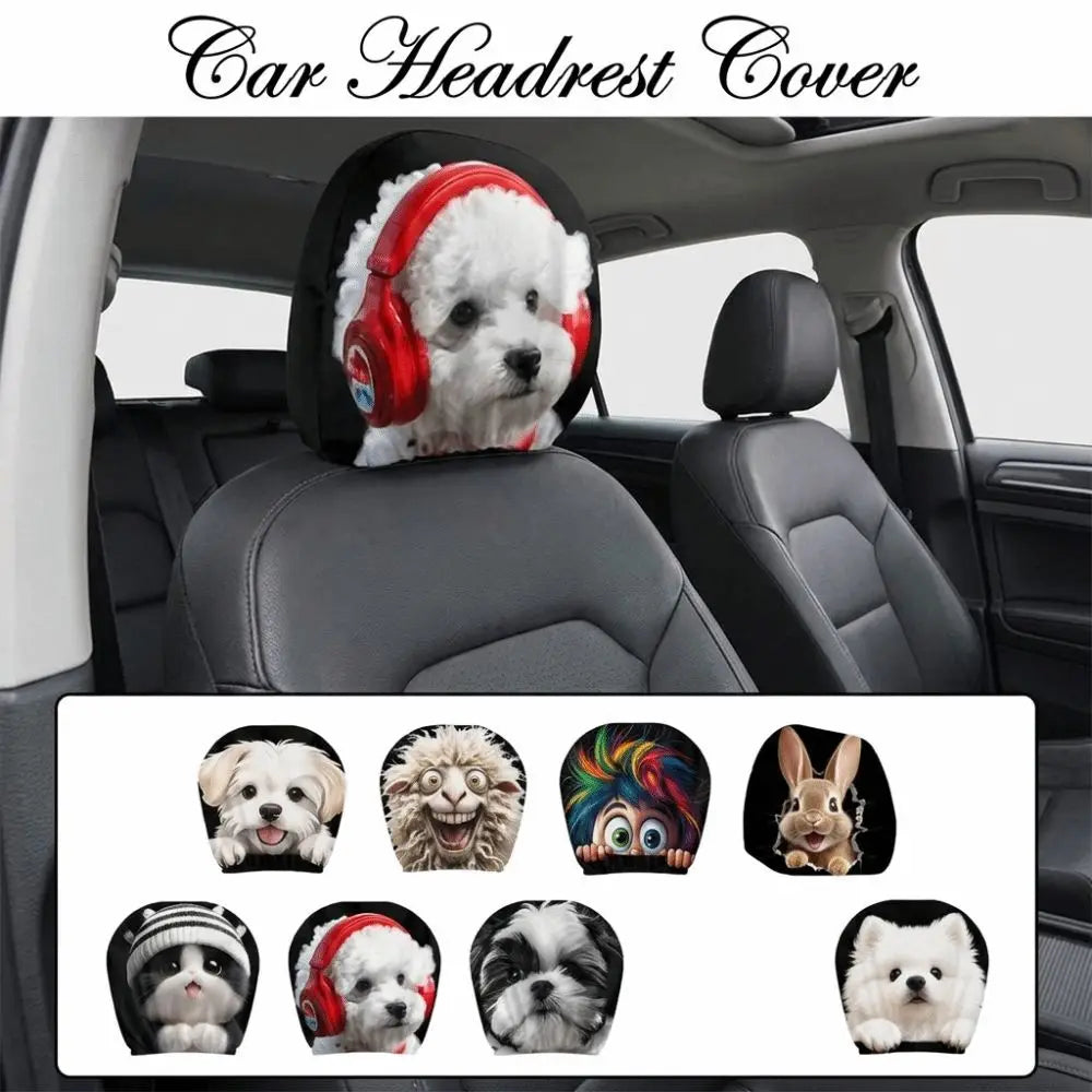 2PCS Elastic Car Headrest Covers Stain-Proof Cartoon Seat Headrest Protectors Funny Washable Auto Interior Decoration Cover