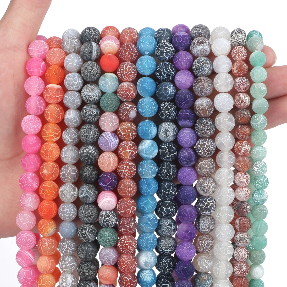 Stone Beads Matte Cracked Agate Dragon Vein Styles for DIY Jewelry Making