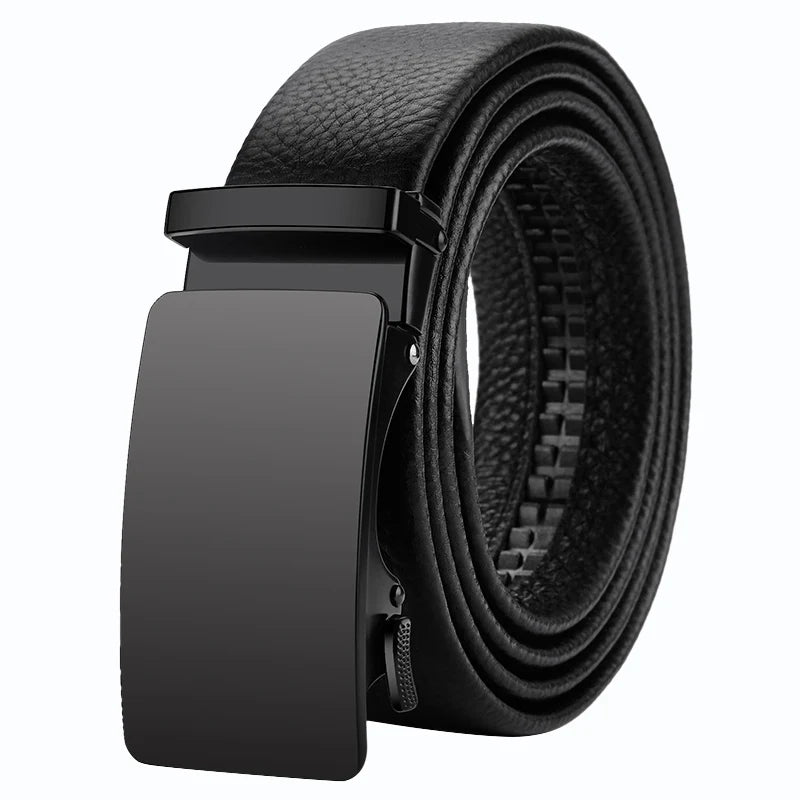Men's Ratchet Leather Belt Alloy Automatic Buckle for Jeans, Dress & Business