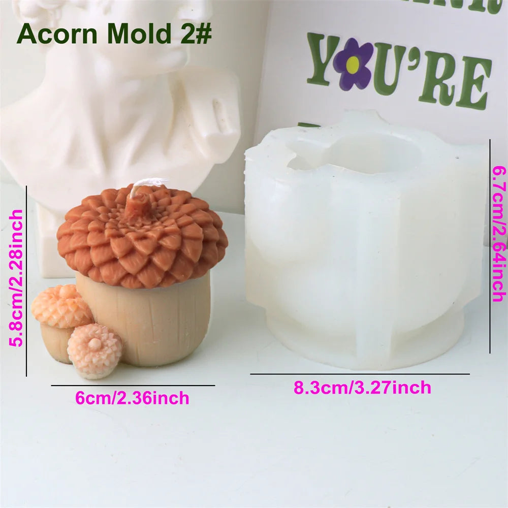 Squirrel & Acorn Candle Mold - Silicone 3D Animal & Nut Molds, 8 Styles