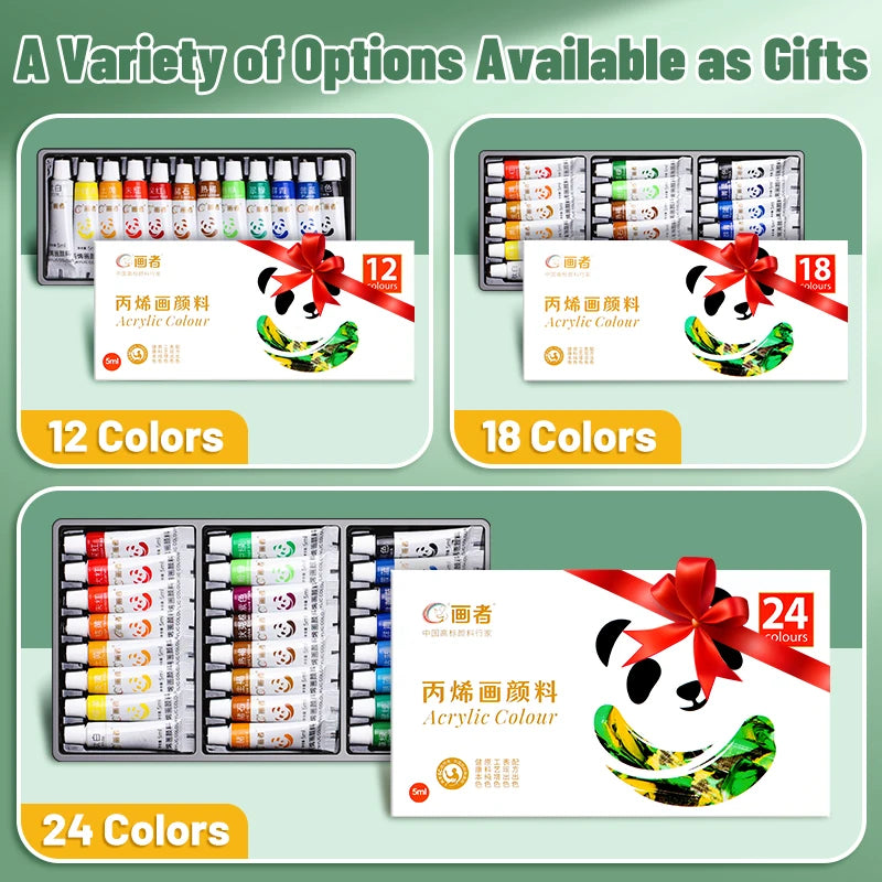 Acrylic Paint Set 5ml Tubes — 12 or 24 Colors, Water-Proof Pigments