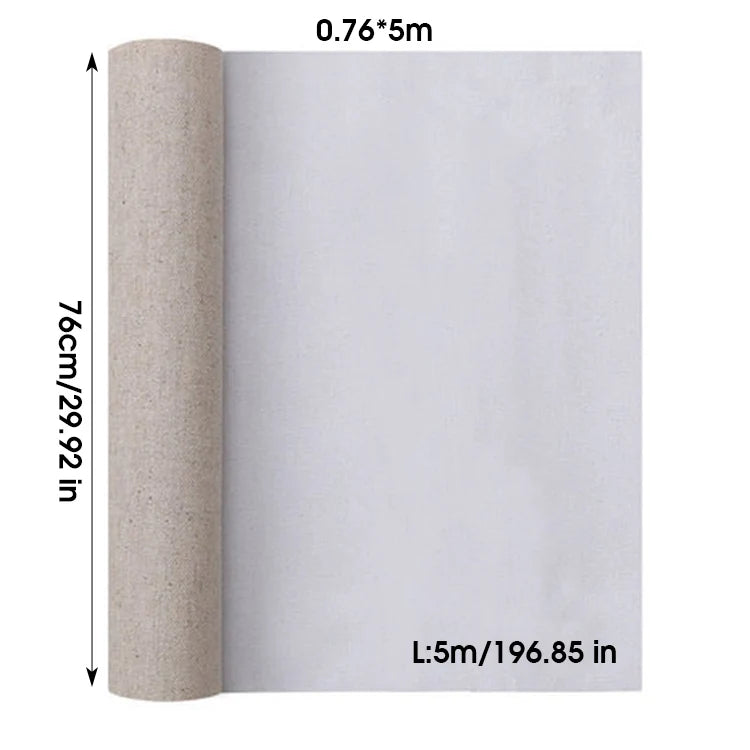 A roll of light gray canvas shown partially unrolled, with dimensions labeled: 76cm / 29.92 in height and 0.