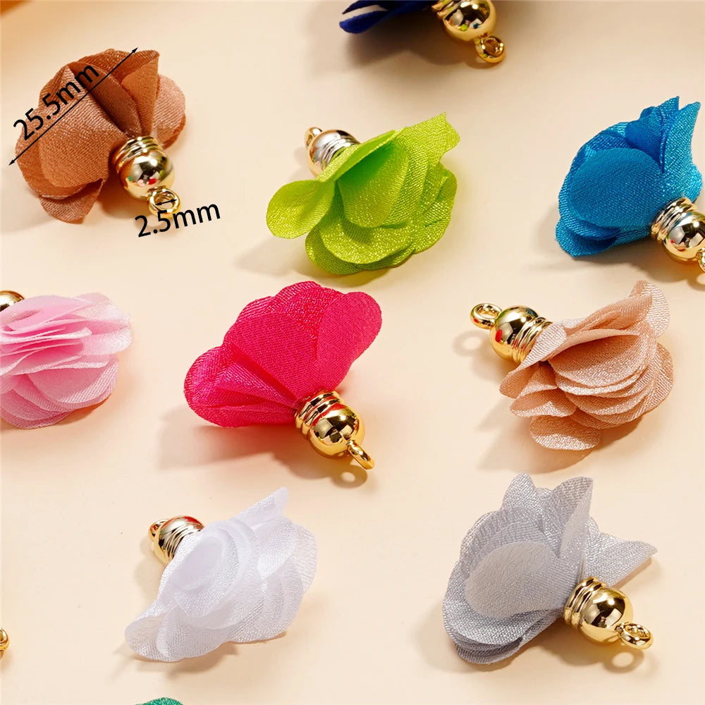 Earring Components Fabric Flower Tassel Pendants Bracelet DIY Jewelry Making