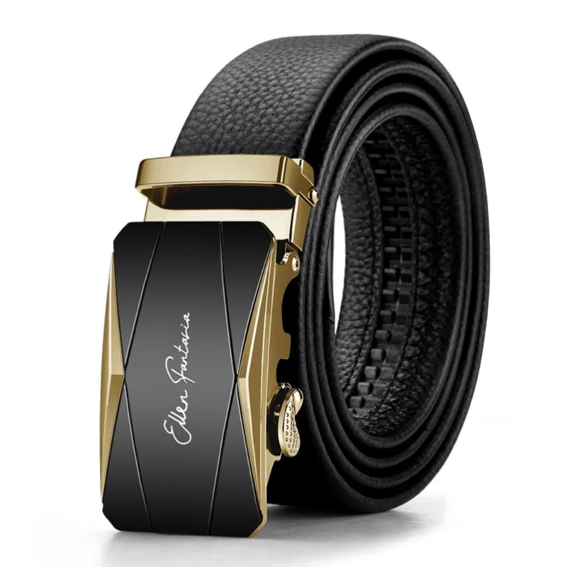 Men's Genuine Leather Belt Automatic Buckle Adjustable for Jeans, Business Wear