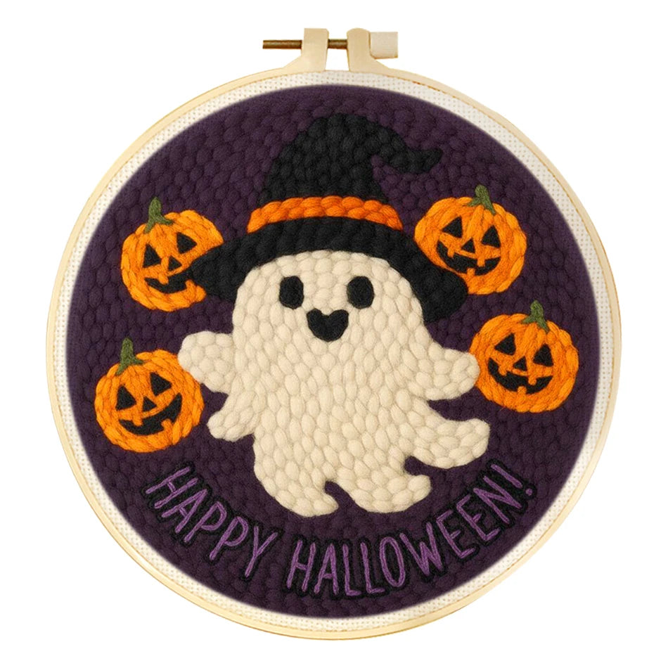 Punch Needle Kit, Halloween Ghost Design with Hoop for Spooky Wall Decor