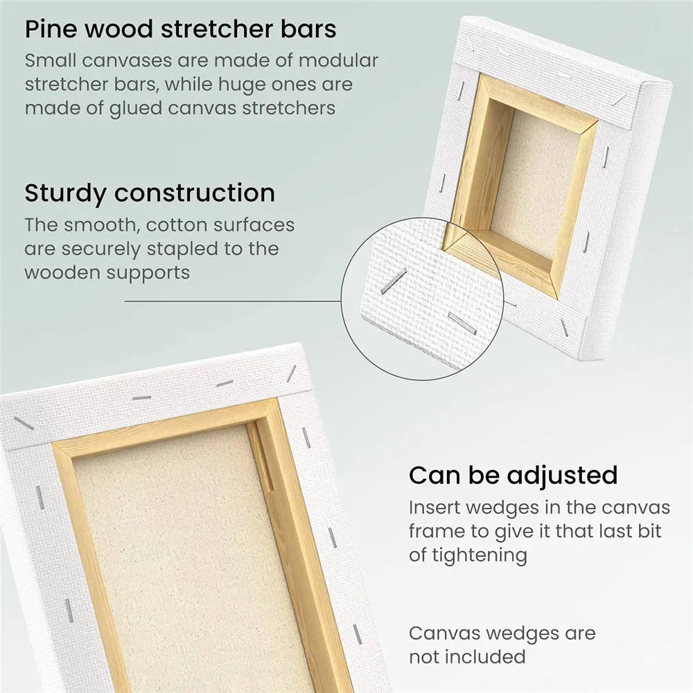 Stretched Artist Canvas 4-Pack 100% Cotton Primed Pine Frame Multi-Size
