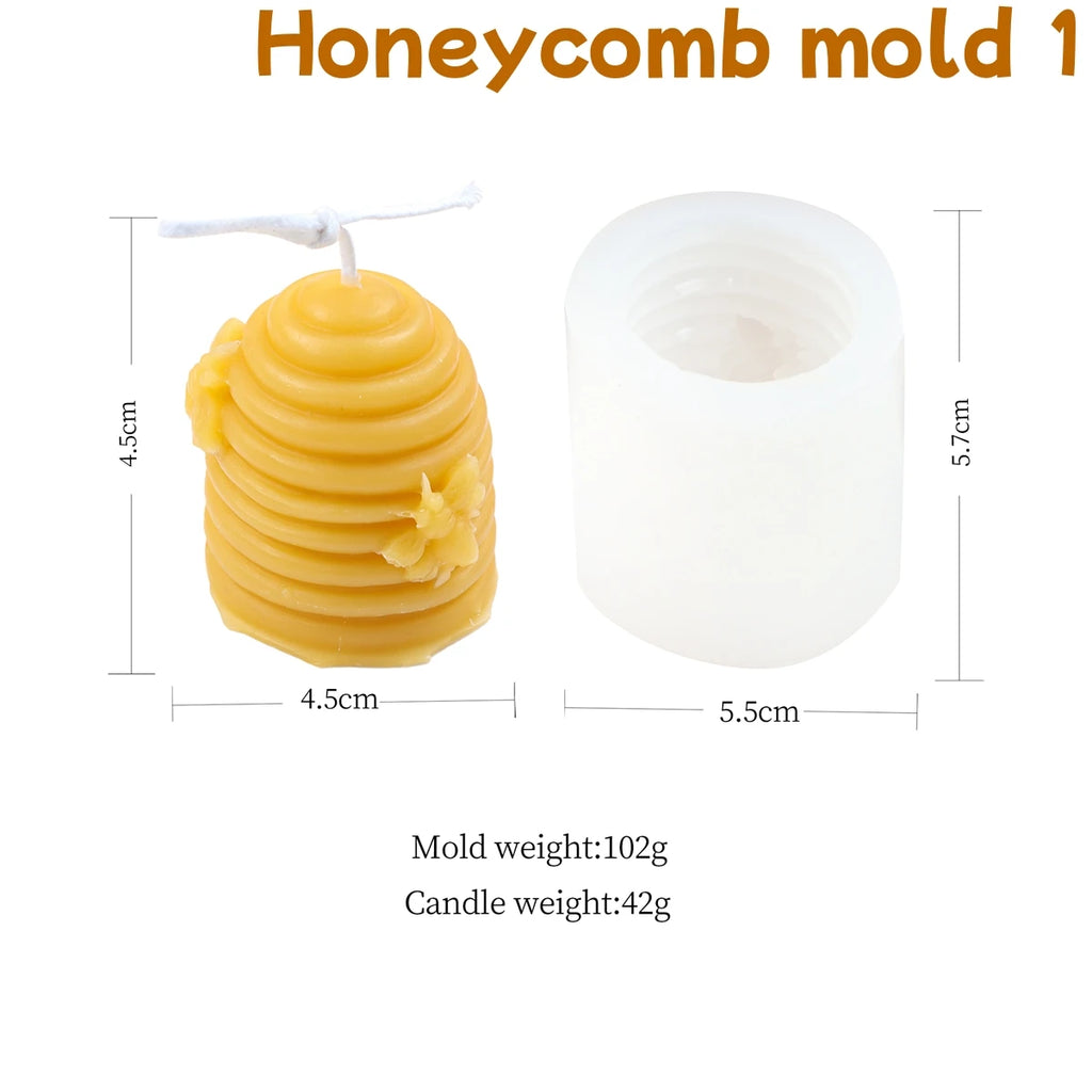 Beehive & Bee Candle Mold - Silicone 3D Honeycomb, 6 Styles