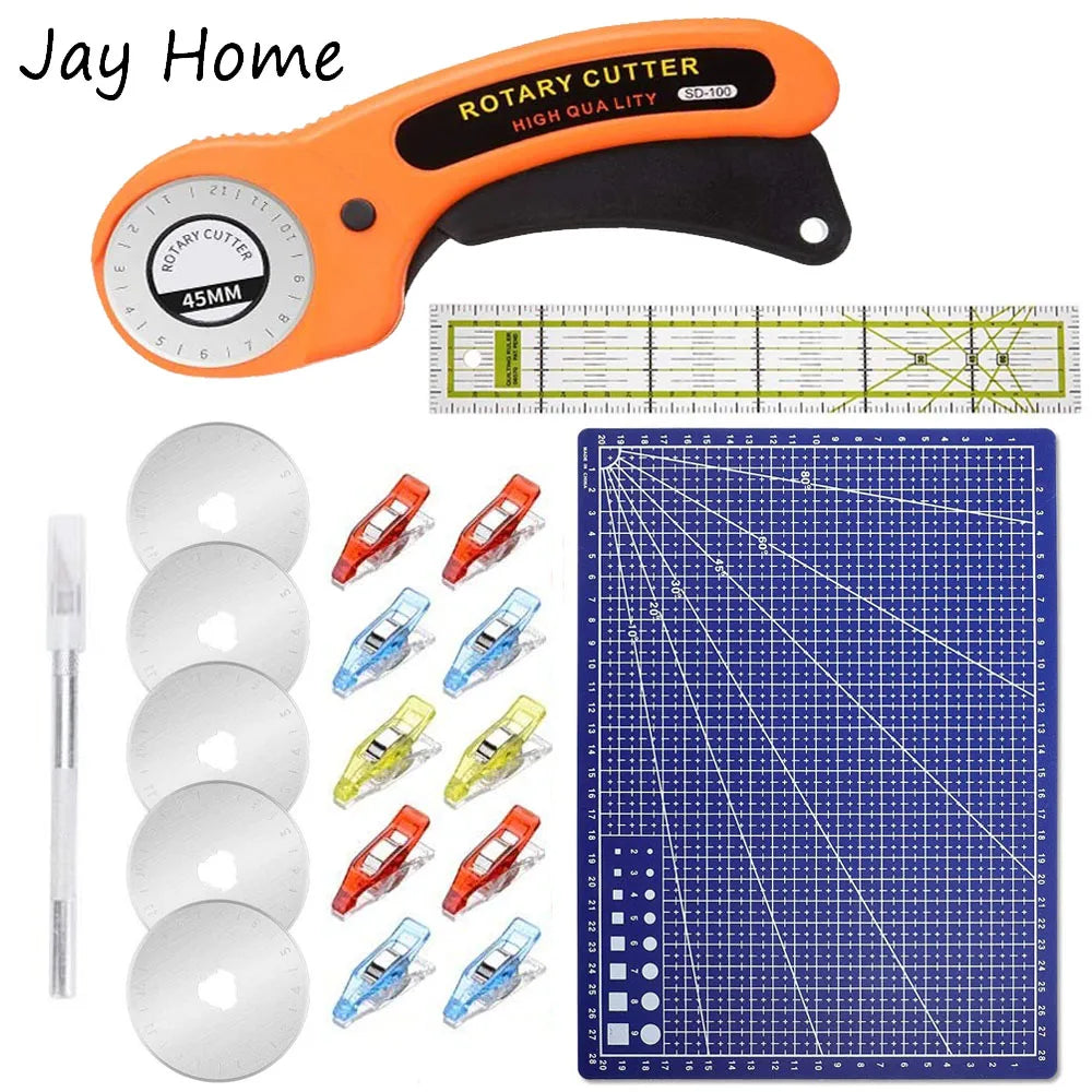 Rotary Cutter Kit with Cutting Mat, Patchwork Ruler & Fabric Sewing Clips