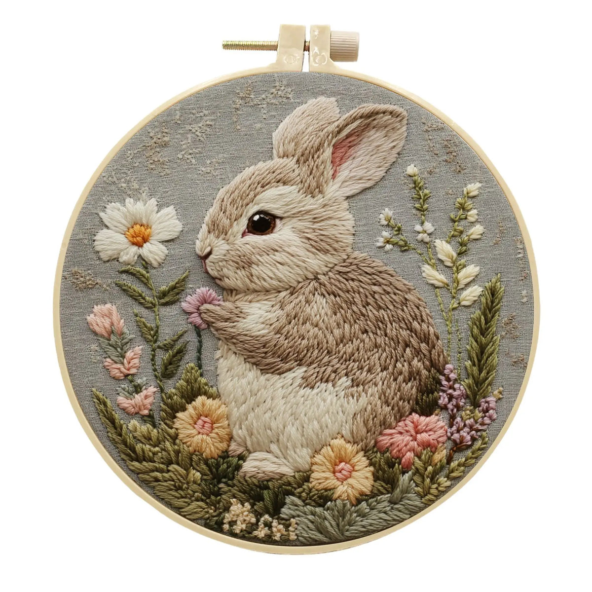 Embroidery Kit, Rabbit & Flower Wreath for Easter Decor & Handmade Gifts