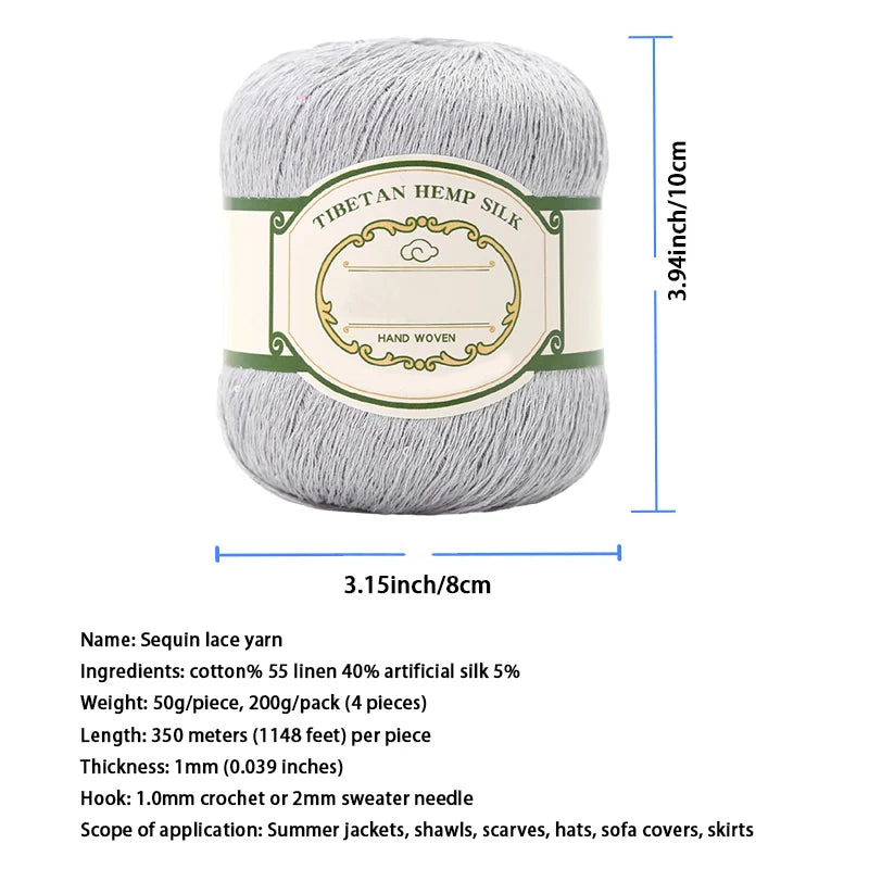 Yarn with Sequins for Openwork Crochet Shawls, Hats & Summer Knitwear