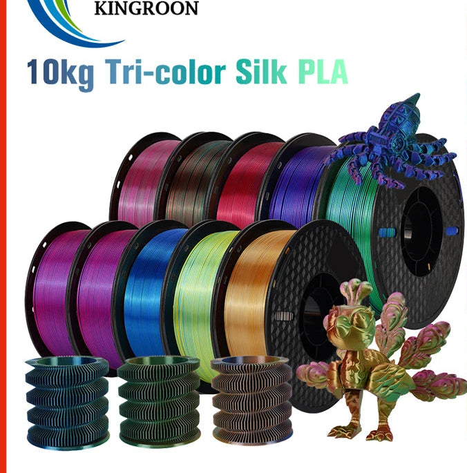 KINGROON Silk Tri-color PLA Filament 3D Printer 1.75mm 1KG/roll  Silk PLA Filament Plastic Material 3D Printing Special Color