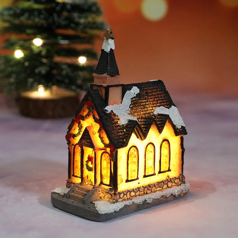 Christmas Village House LED Figurine Resin Snow Scene Holiday Decor