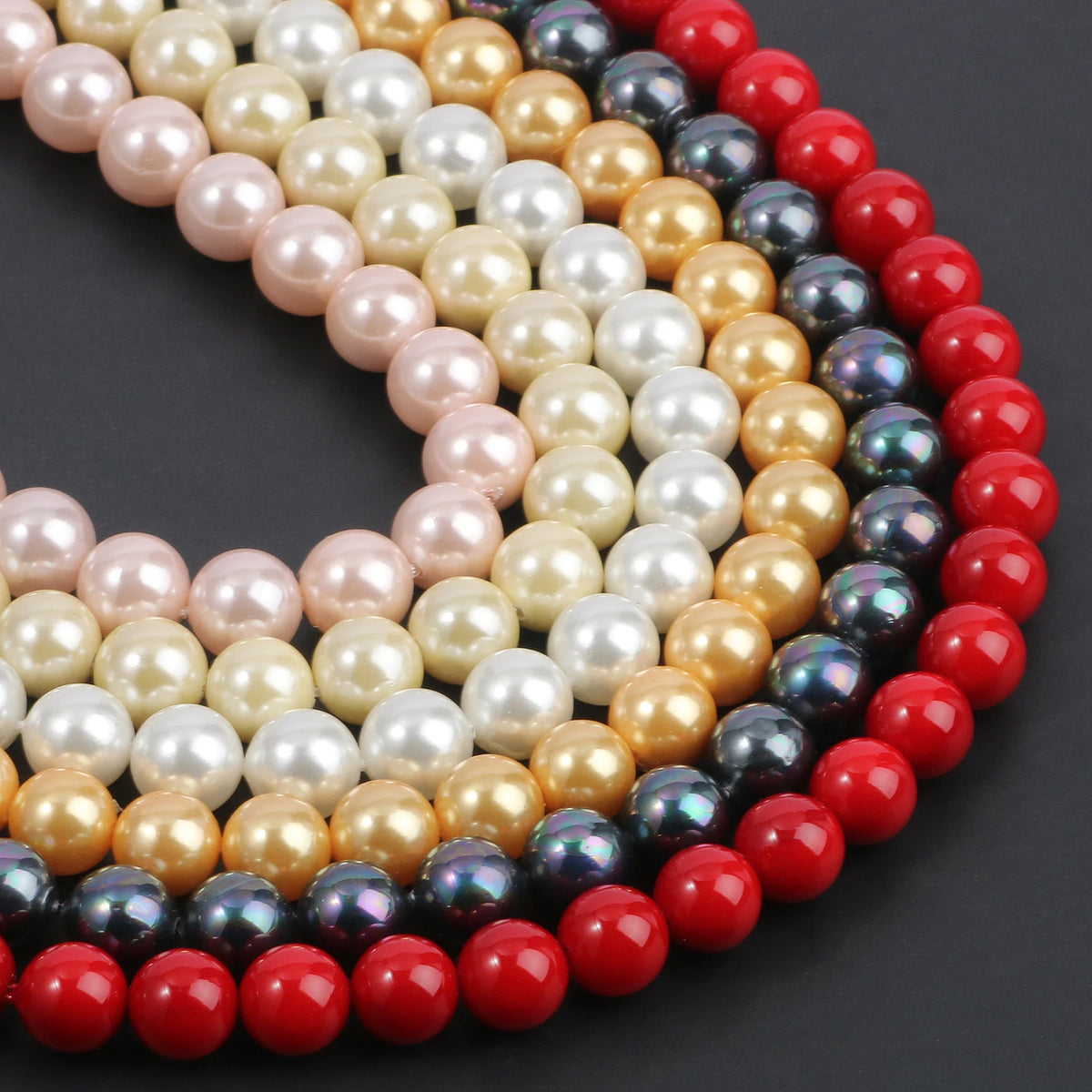 Shell Beads Round Pearl-Style Pink White Black Yellow for DIY Jewelry Making