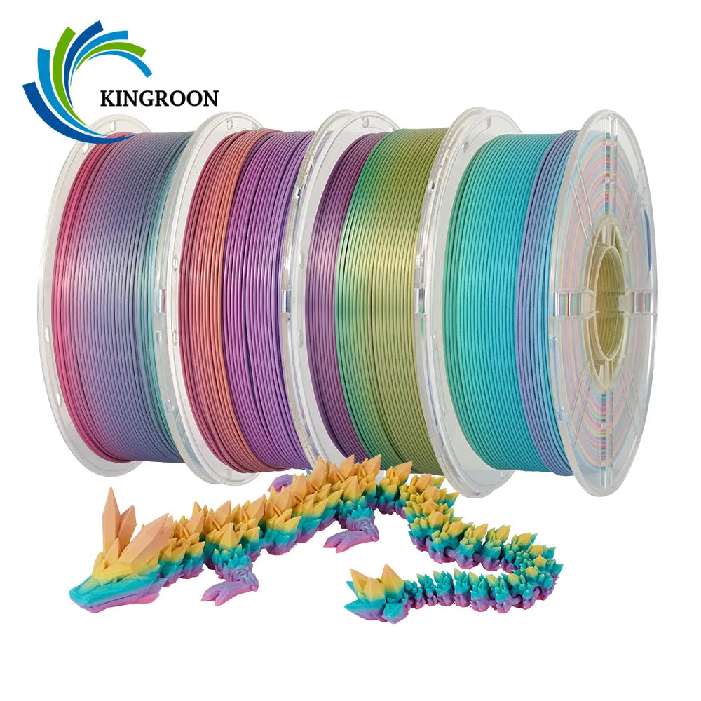 KINGROON Silk Rainbow PLA 3D Printer Filament 1.75mm Silk Candy Colors Glossy Neatly Wound 3D Filaments