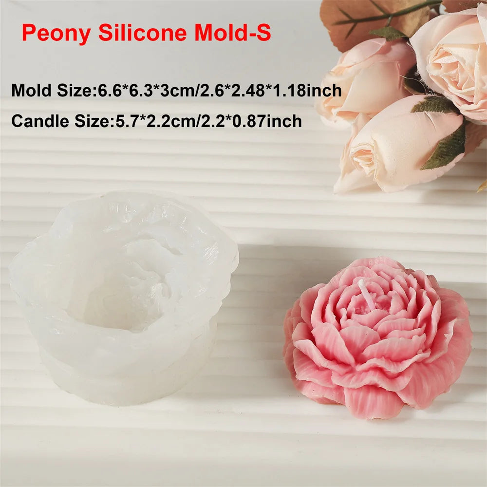 Rose & Peony Candle Mold - Silicone 3D Flower, 12 Styles