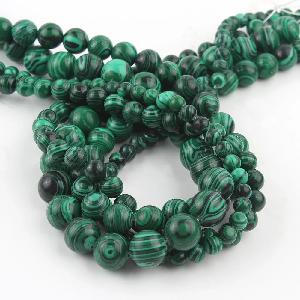 Stone Beads Round Green Malachite-Style Strand for DIY Jewelry Making