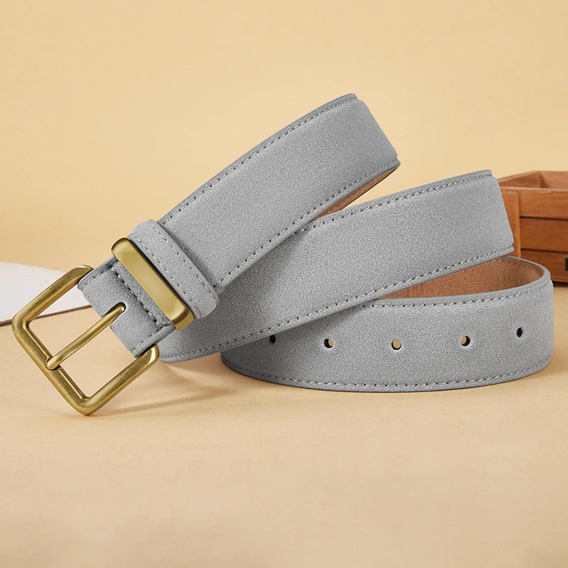 Women's Suede Leather Belt Gold Buckle Vintage Style for Dresses & Jeans