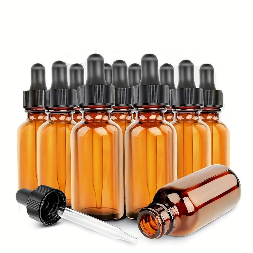 Dropper Bottles Empty Amber Glass Refillable Pipette Containers 12 Pack