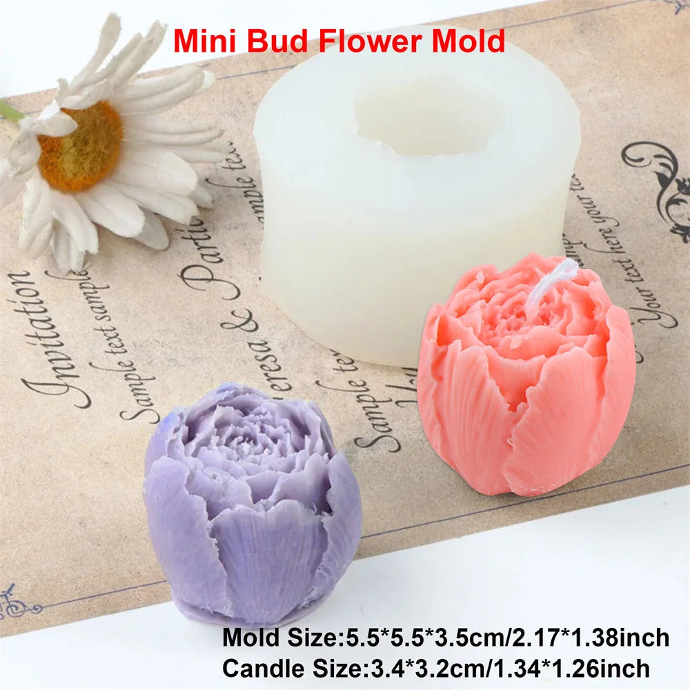 Rose & Peony Candle Mold - Silicone 3D Flower, 12 Styles