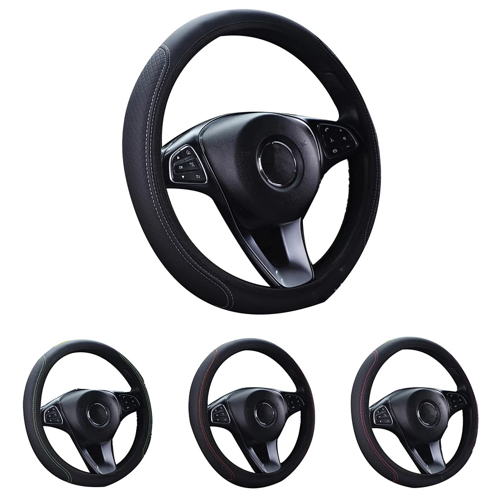 Steering Wheel Cover Breathable Leather Steering Wheel Cover Anti-Slip Comfort