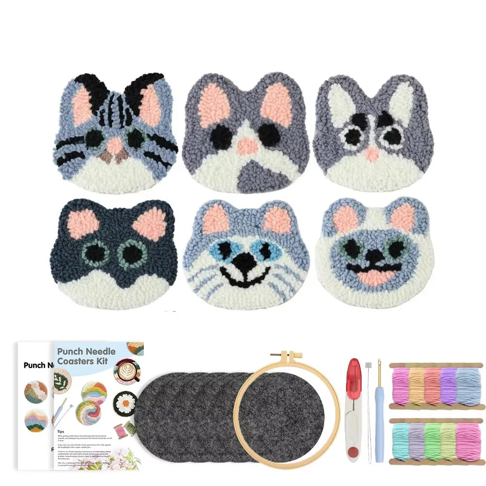 Punch Needle Coaster Kit, SDOYUNO Animal Designs for Beginner Embroidery