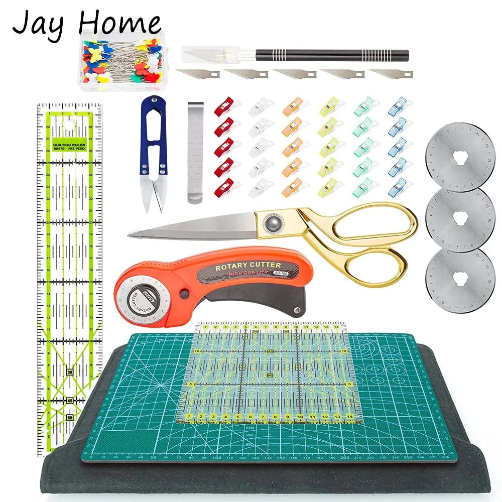 Rotary Cutter Set with Scissors, Ruler, Craft Knife & Fabric Sewing Clips