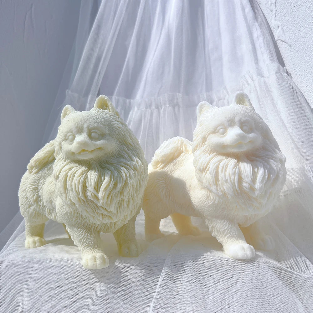 Pomeranian Puppy Dog Candle Mold Animal Puppies Soy Wax Silicone Mould Dog Lover Home Decor