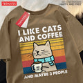 T-Shirt Unisex I Like Cats and Coffee and Maybe 3 People Funny Graphic Tee