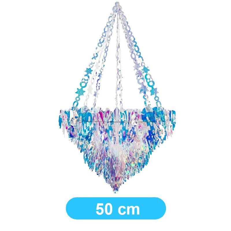 Christmas Iridescent Honeycomb Ball Hanging Ornaments Paper Fan Snowflake Garlands Iridescent Balls for Wedding Birthday Xmas