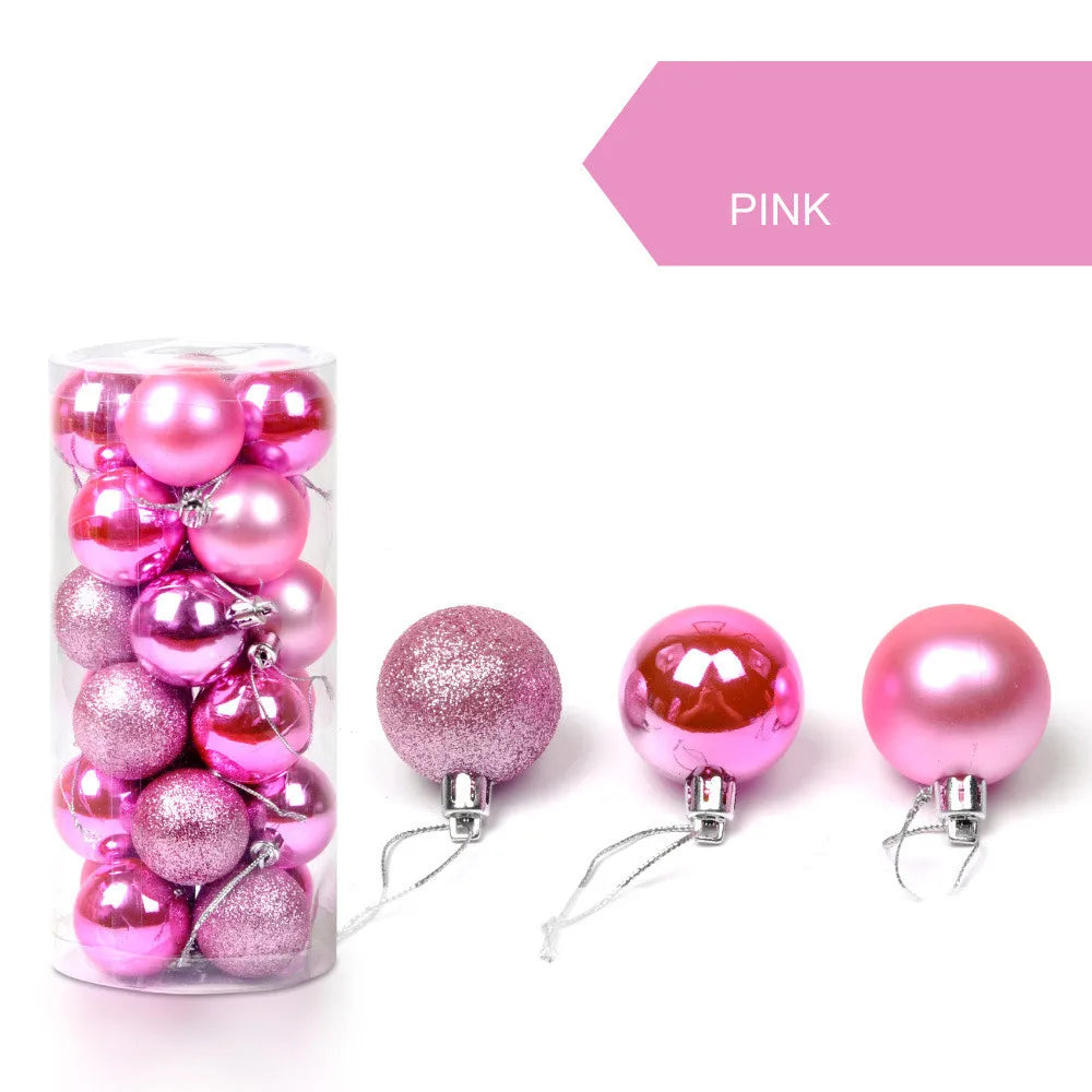 24pcs 3cm Glitter Christmas Ball Ornament Hanging Ball Gold Pink Champagne Christmas Tree Decorations New Year Gift