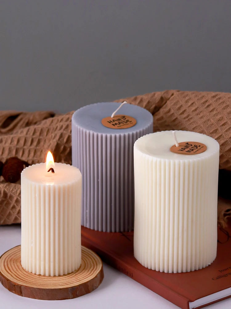 Striped Cylindrical Candle Silicone Mold Handmade Scented Candle Making Wax Mould DIY Crystal Epoxy Resin Craft Molds Home Decor