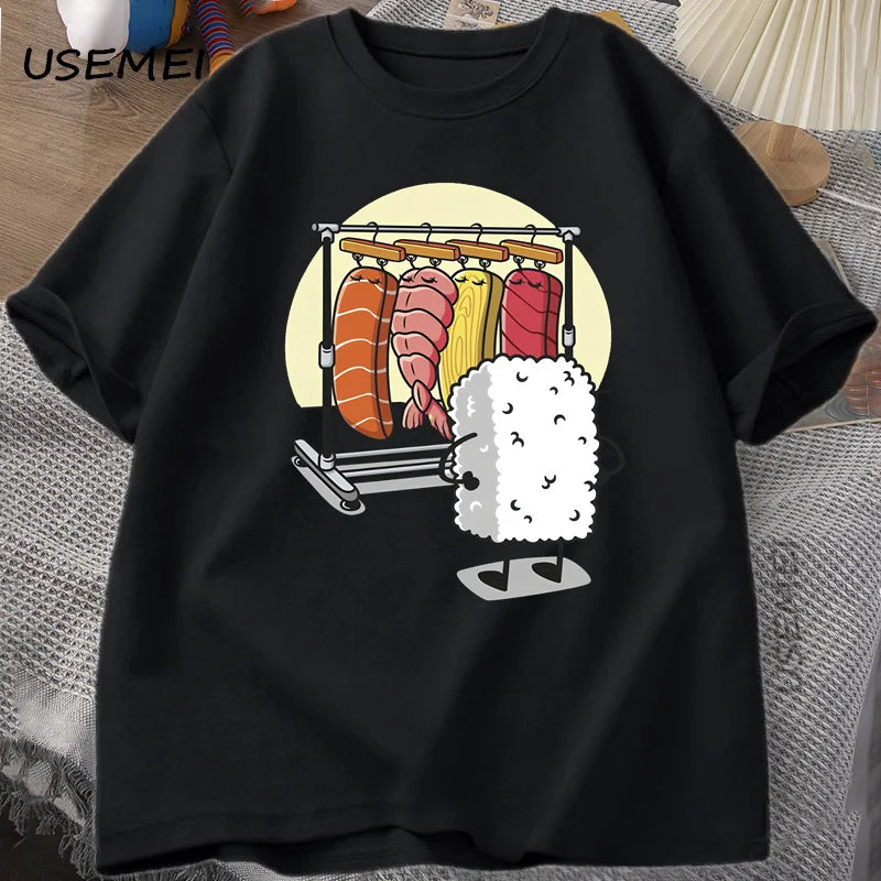 T-Shirt Sushi Wardrobe Funny Rice Ball Graphic Cotton Short Sleeve Unisex Tee