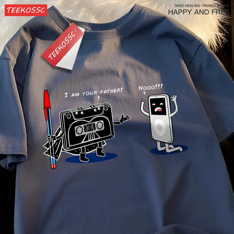 T-Shirt Unisex Cassette Tape vs MP3 Player Retro Tech Humor Graphic Tee