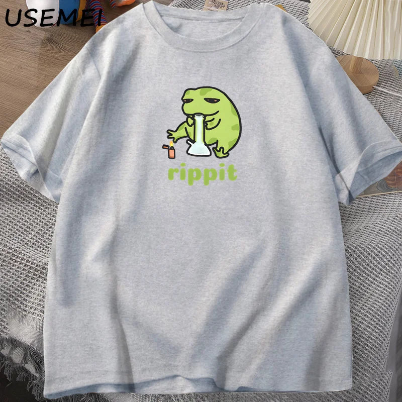 T-Shirt Men's Funny Rippit Frog Graphic Cotton Short Sleeve Streetwear Tee