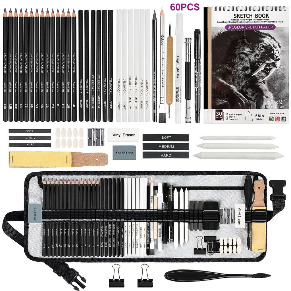 Artist Drawing & Sketching Kit with Sketchbook — 46 to 68 Pieces