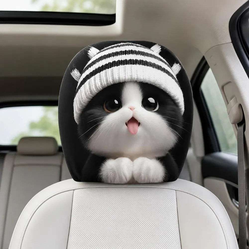 2PCS Elastic Car Headrest Covers Stain-Proof Cartoon Seat Headrest Protectors Funny Washable Auto Interior Decoration Cover