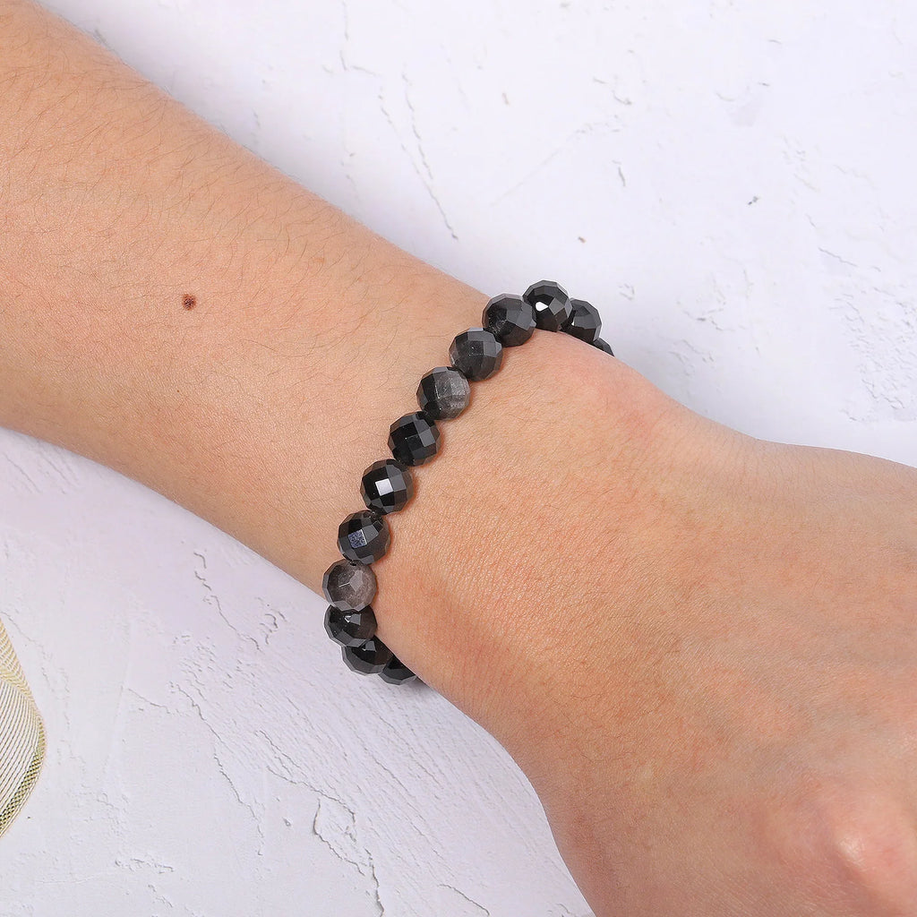 Stone Beads Faceted Round Silver Obsidian-Style for DIY Jewelry Making