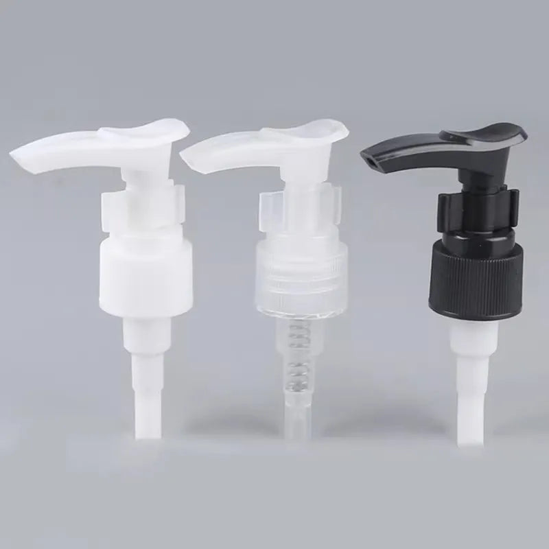 White, clear and black pump heads with short dip tubes