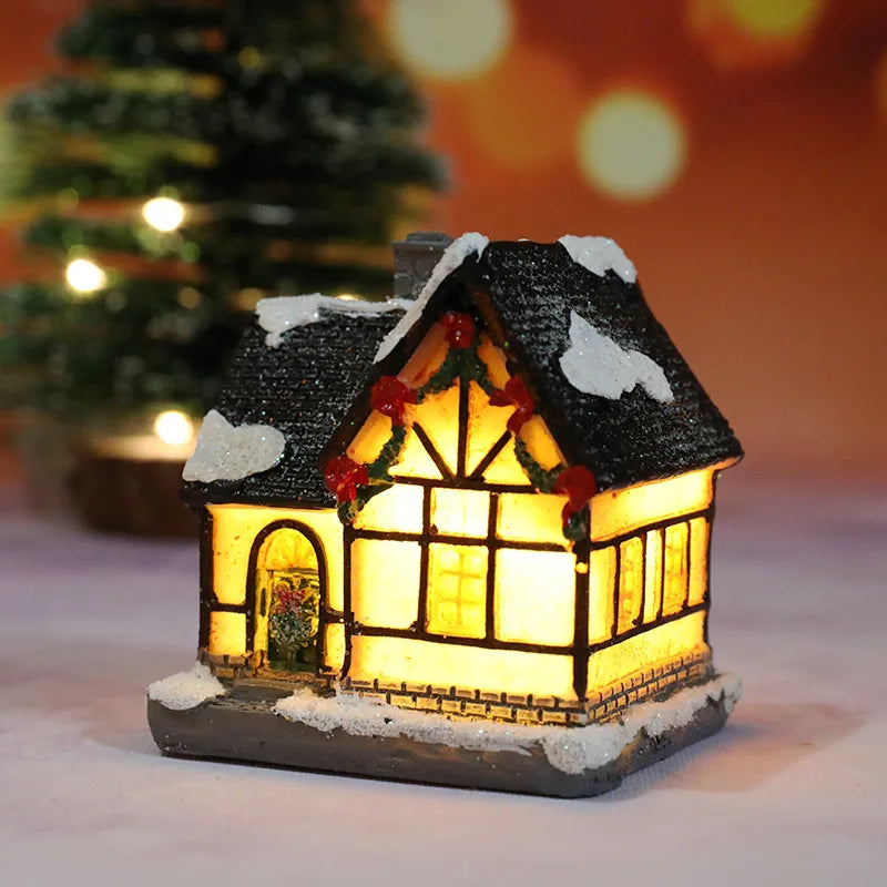 Christmas Village House LED Figurine Resin Snow Scene Holiday Decor