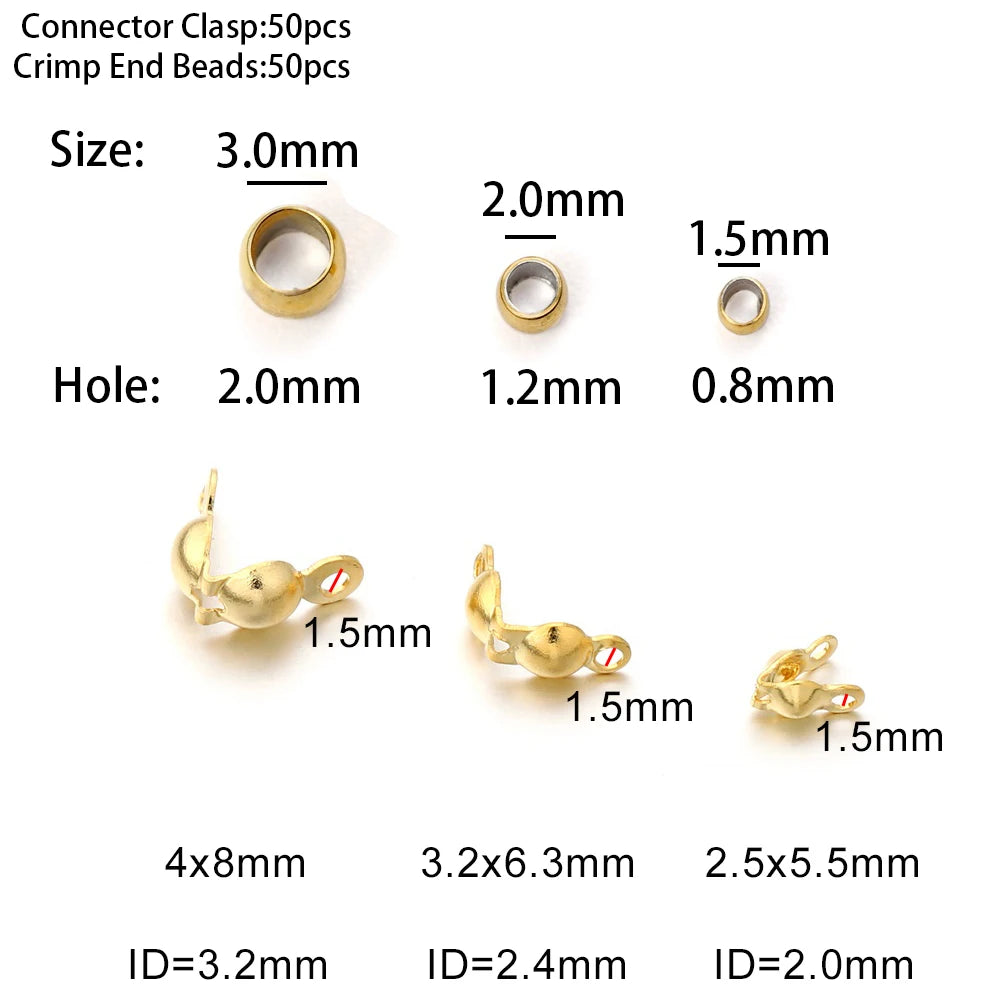 Cord End Crimps Stainless Steel Gold Color Connectors DIY Jewelry Making
