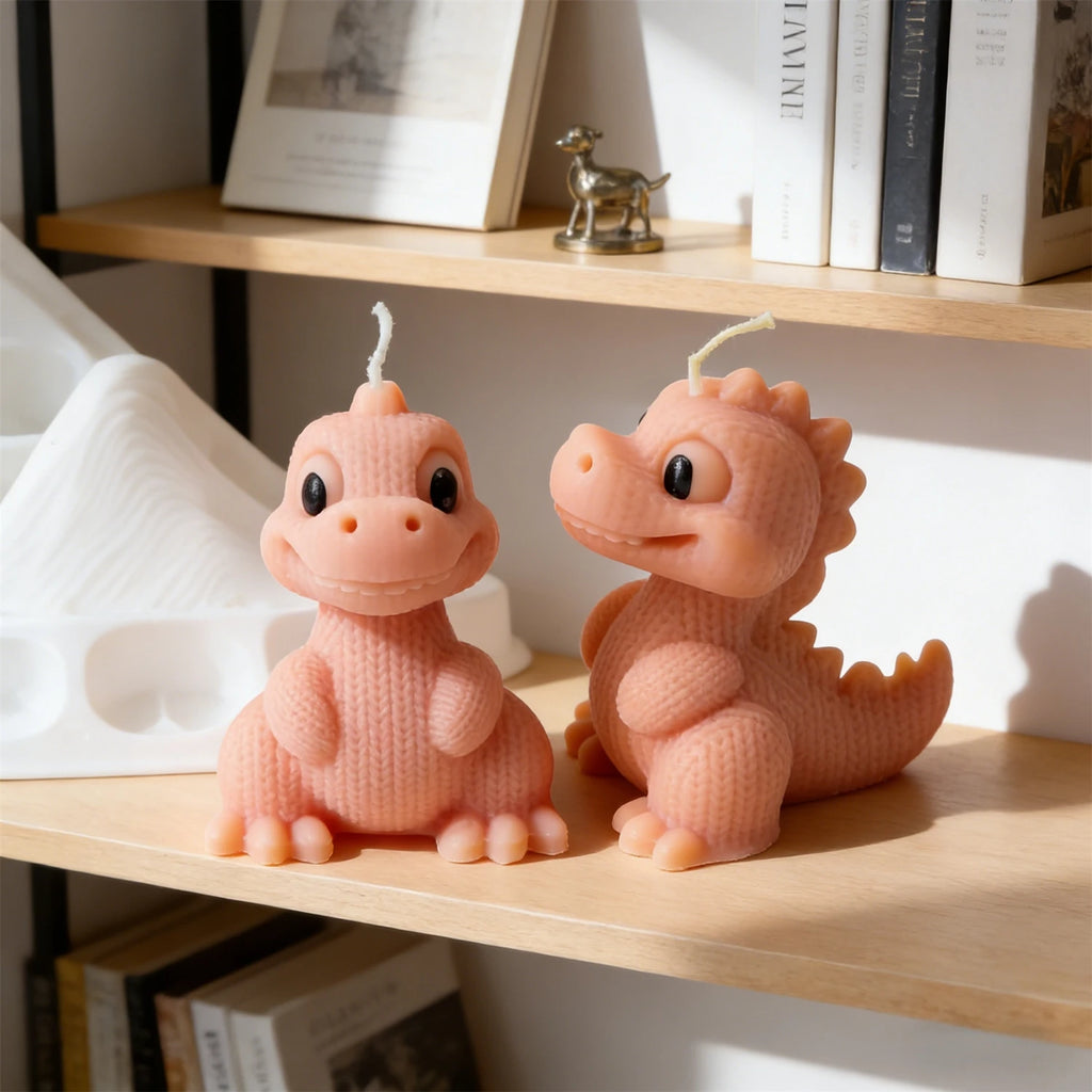 3D Knitted Dinosaur Silicone Candle Mold Cute Cartoon Dino Resin Mould for Soap,Plaster, DIY Aromatherapy Candle Home Decor Gift
