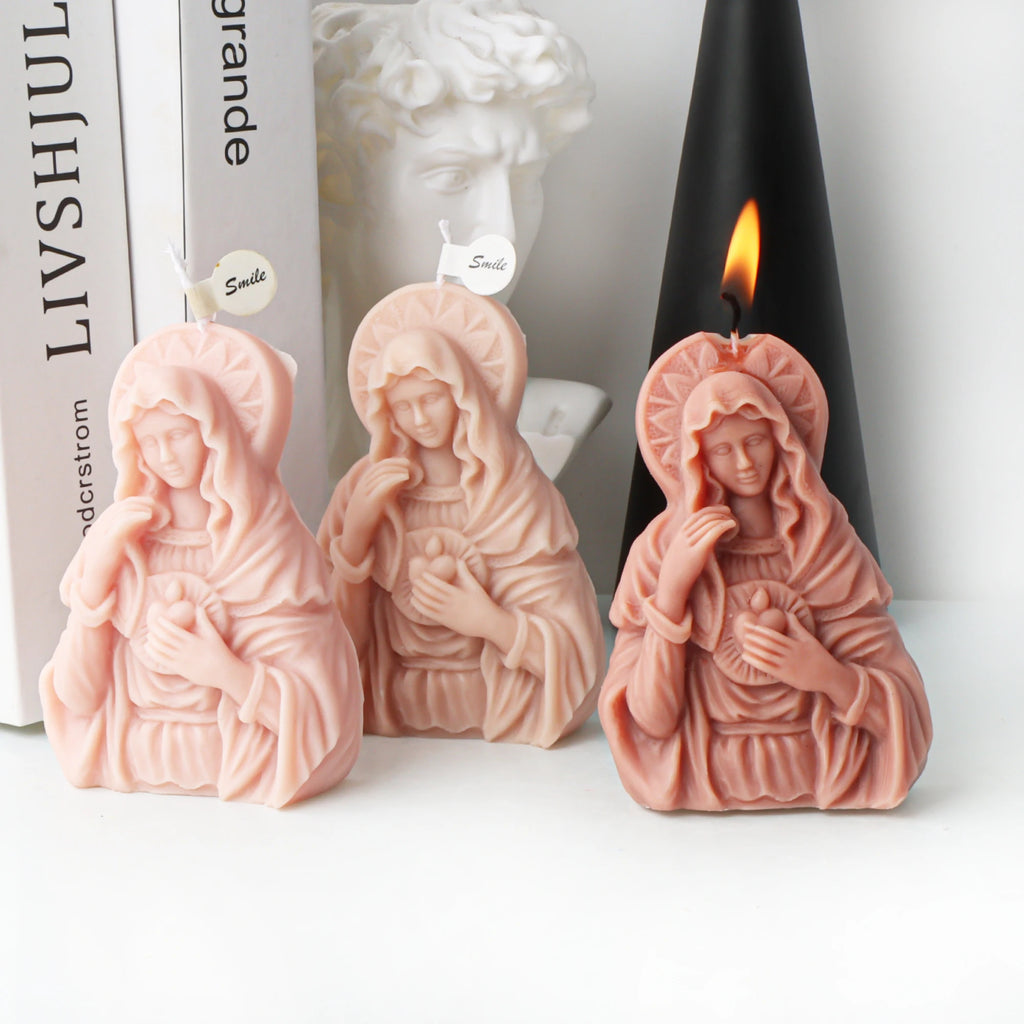 Candle Mold Silicone Sacred Heart Virgin Mary DIY Wax Soap Resin Plaster Casting