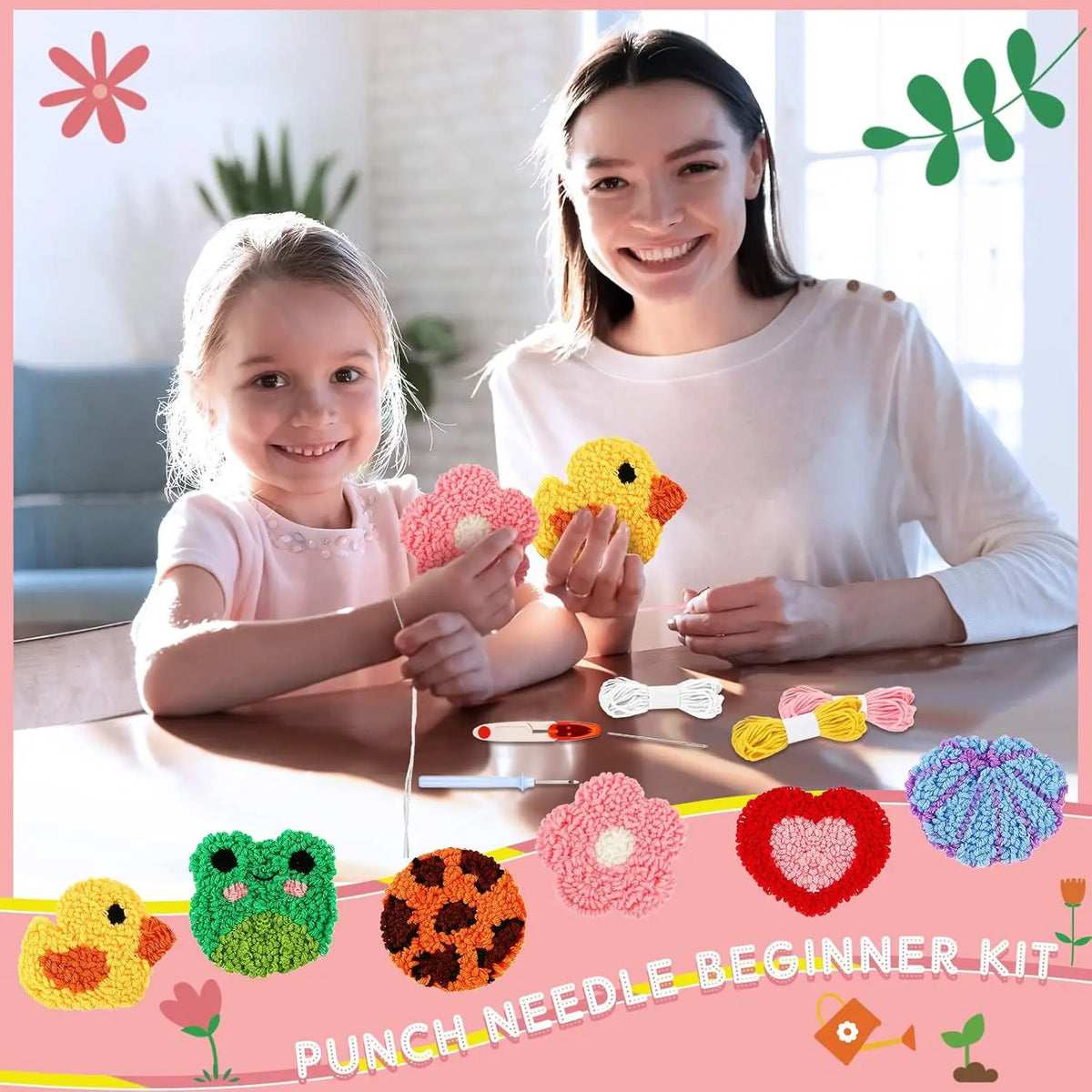 Punch Needle Kit, Flower Coasters for Handmade Mug Mats & Table Decor
