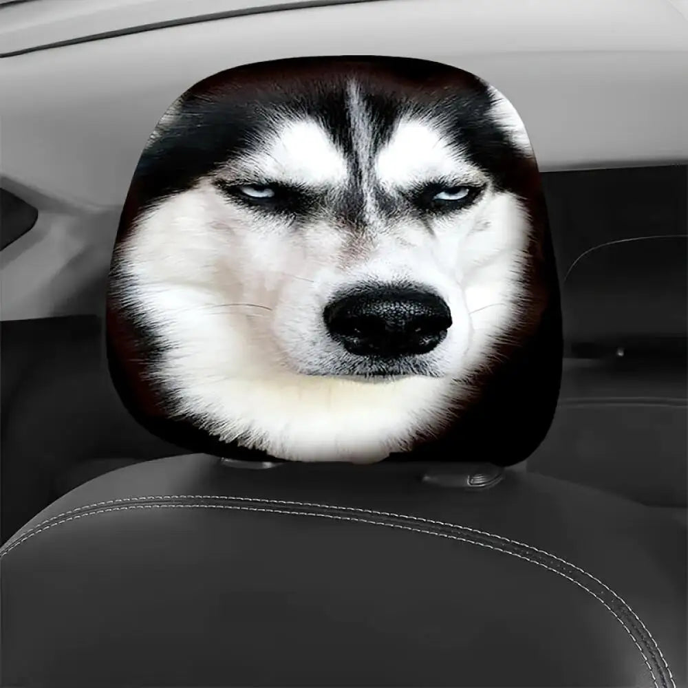 Headrest cover with a husky dog print