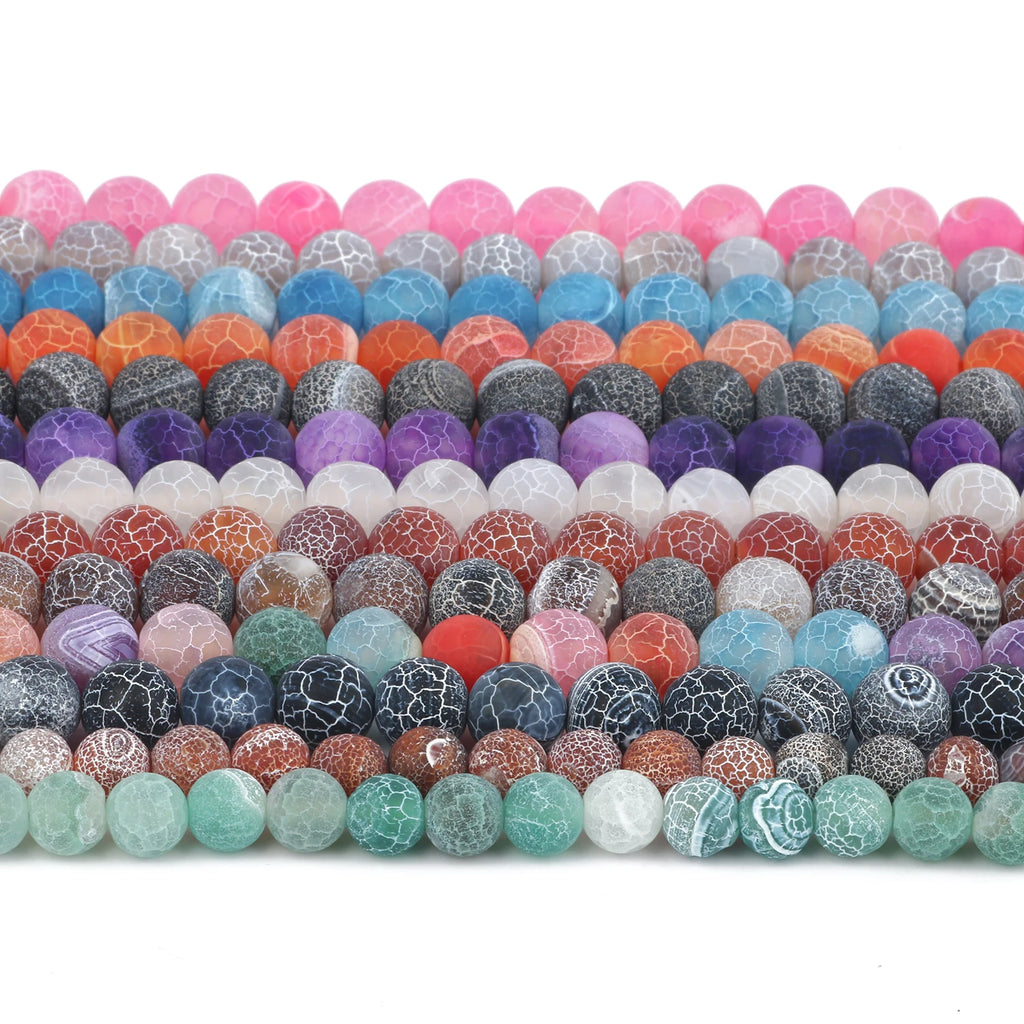 Stone Beads Matte Cracked Agate Dragon Vein Styles for DIY Jewelry Making